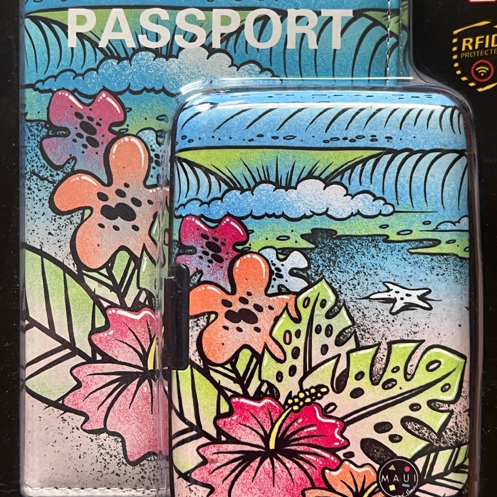 Tropical Floral Passport Wallet - Colorful Hibiscus Design